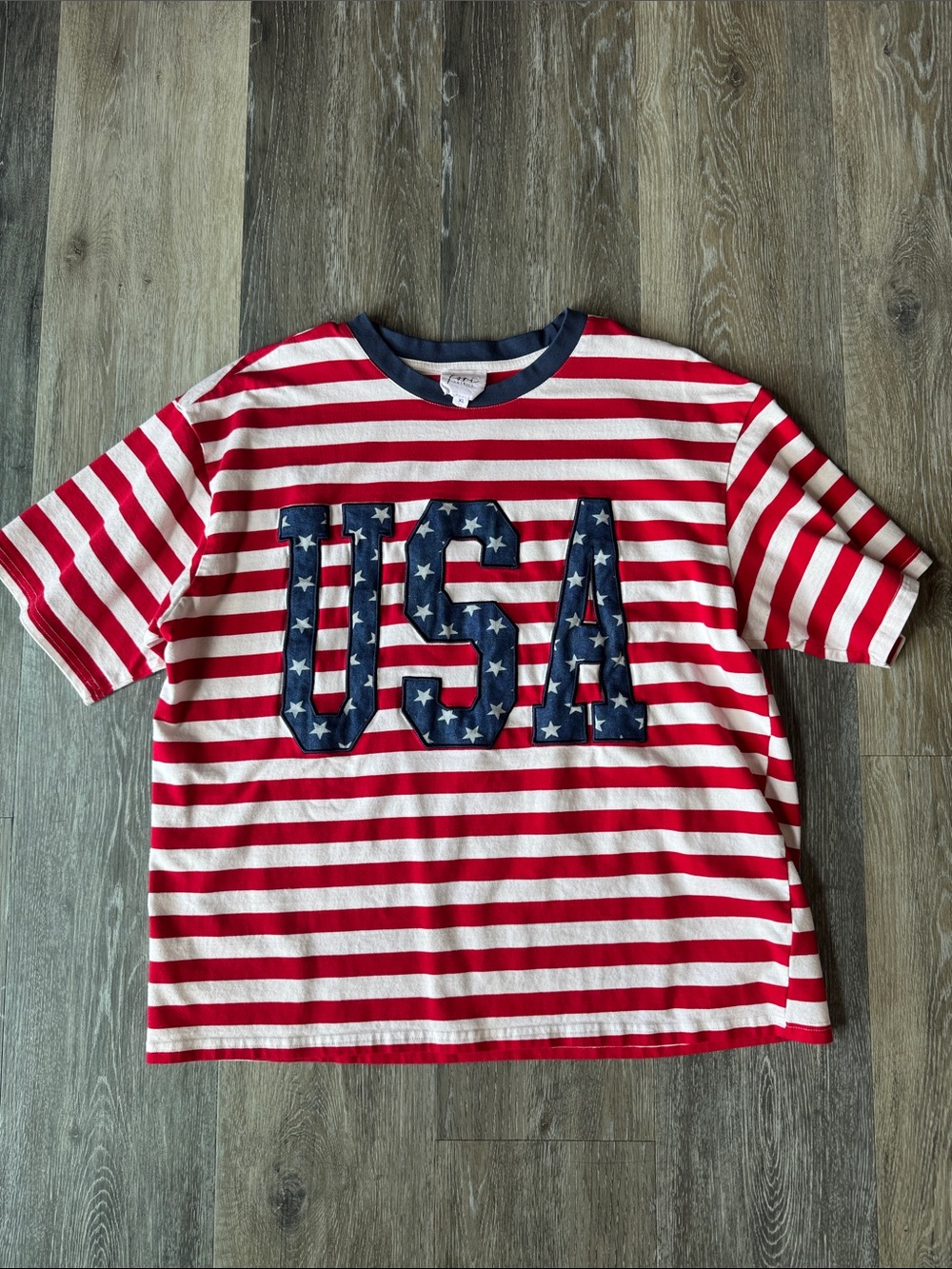 Kori Red & White Striped Tee with Navy 'USA' Stars